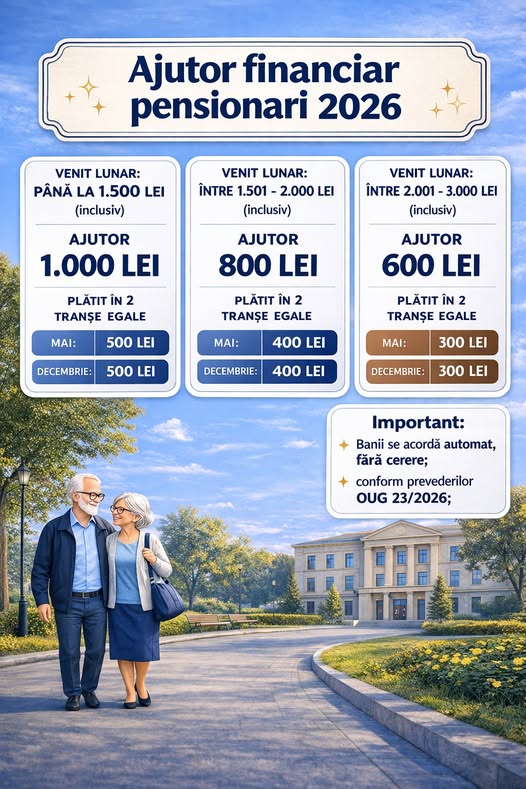 Ajutor financiar pentru pensionari în anul 2026